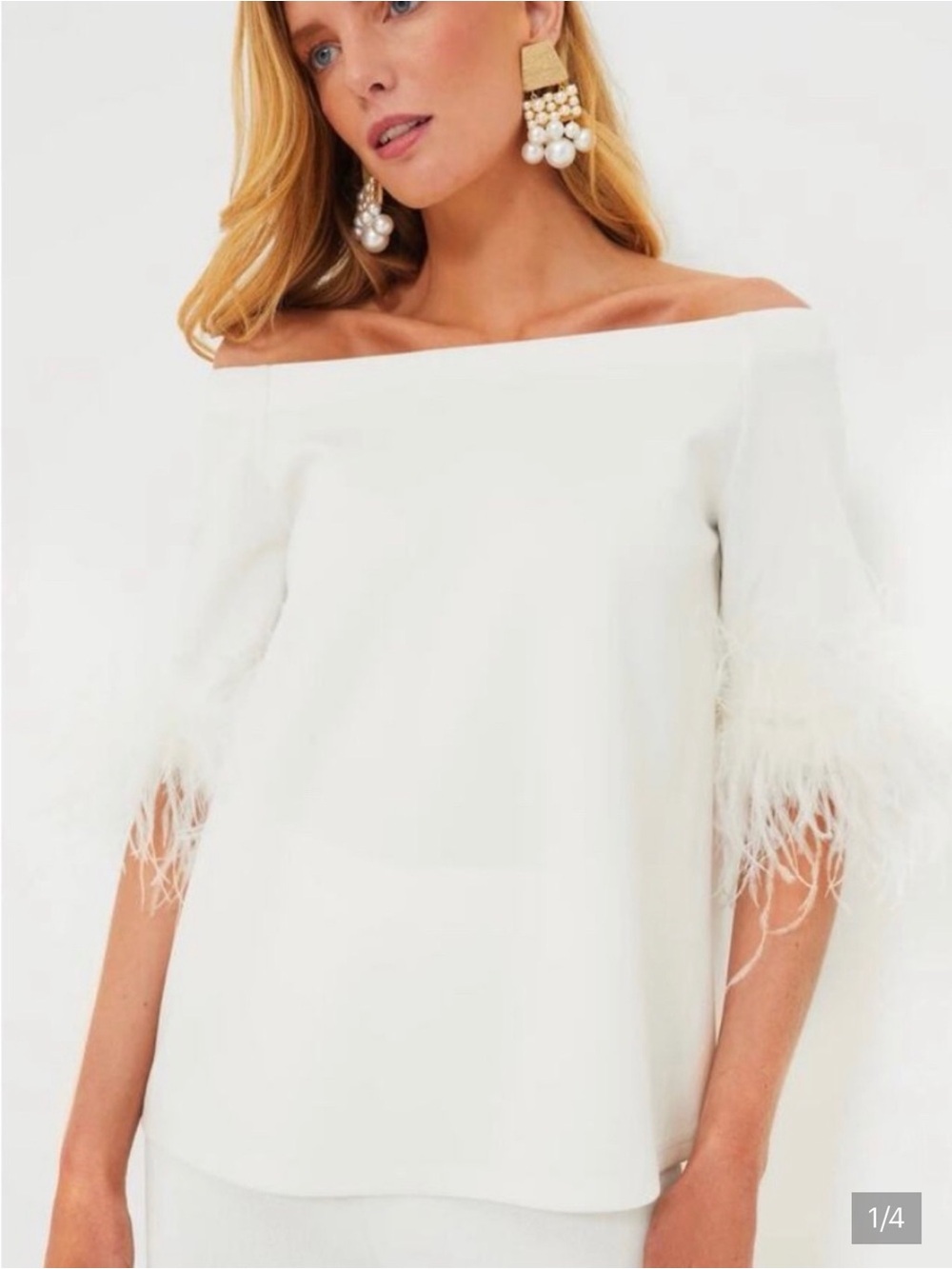 Tuckerneck White Feather Miranda Off-Shoulder Top Size Small